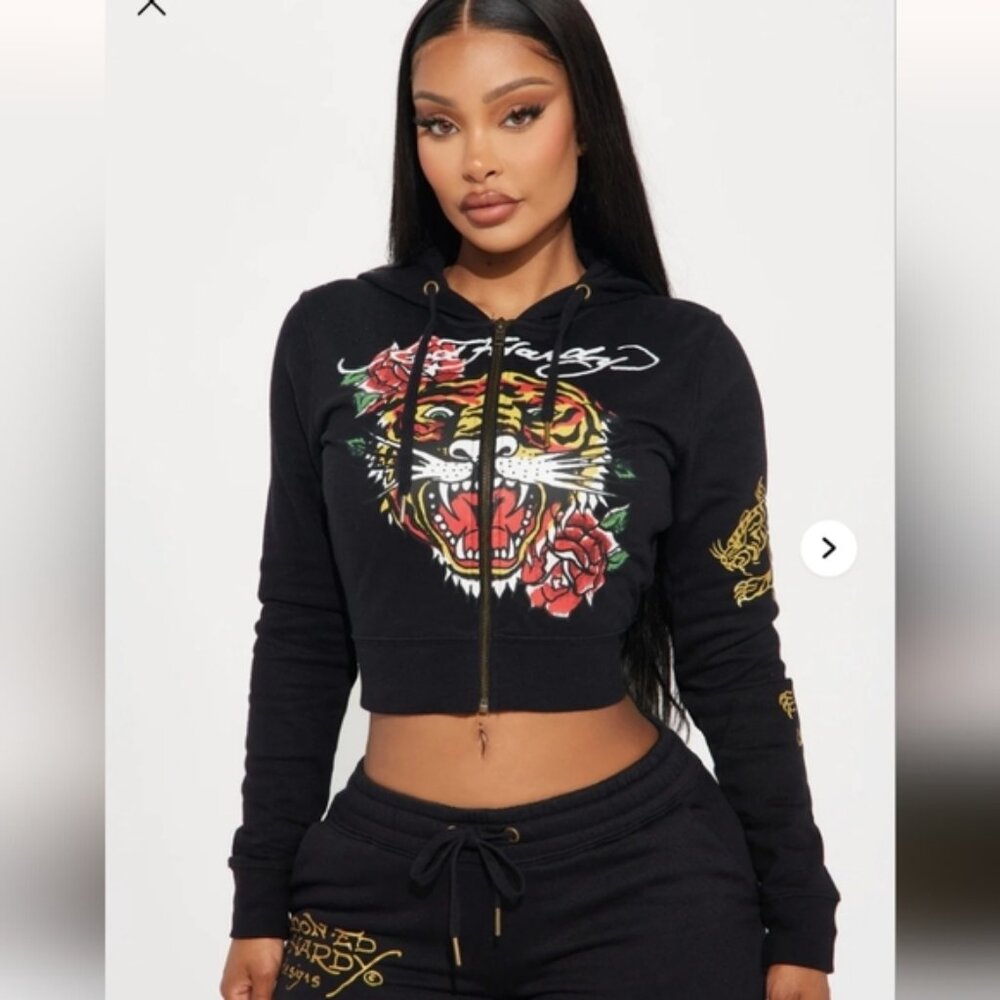 Ed Hardy Retro Tiger Zip Front Hoodie Size 1X (NWOT)